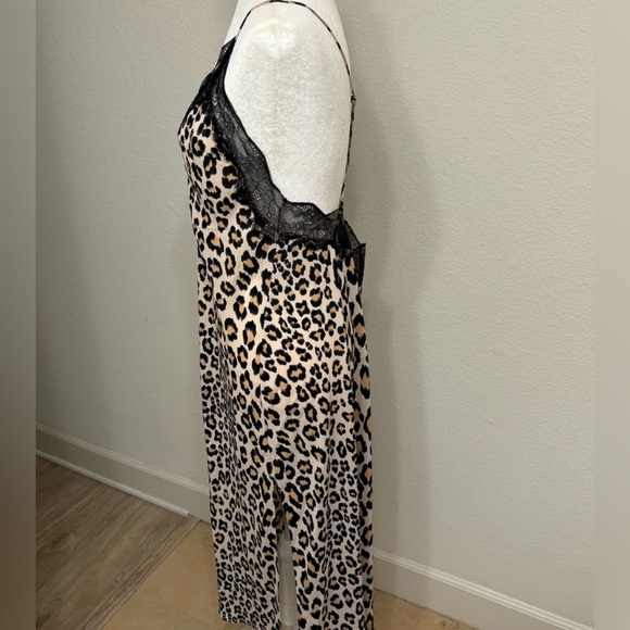 Victoria’s Secret Cheetah Print Black Lace Trim Criss Cross Slip Mid Dress XL - Picture 3 of 12